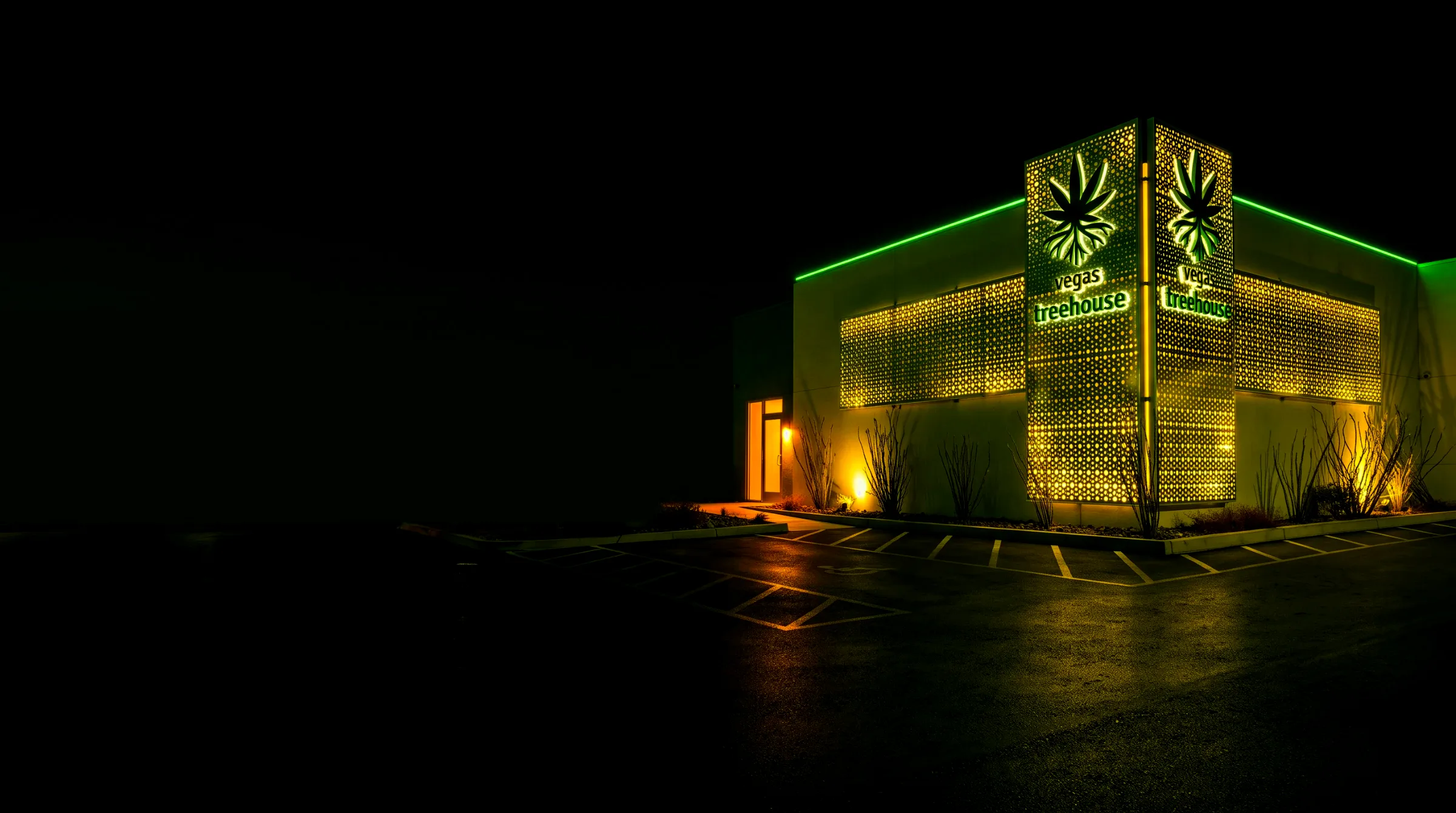 The lot in front of the store after dark
