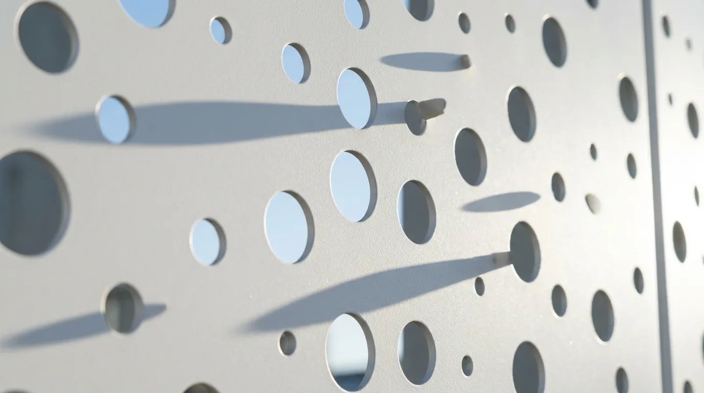A panel of the perforated facade in daylight